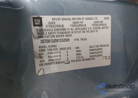 2008 GMC Sierra 1500 Slt z USA, uszkodzony, nr VIN 2GTEK13J581332588